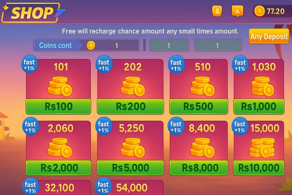 PKR 888 game shop screen showing coin packages