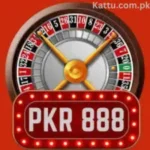 PKR 888 casino roulette logo with glowing red lights and spinning wheel
