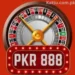 PKR 888 casino roulette logo with glowing red lights and spinning wheel